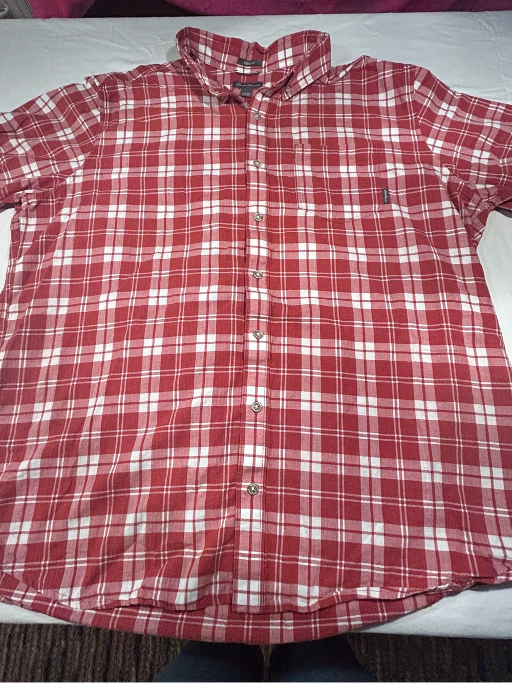 Eddie Bauer Classic Fit - dark Orange and White Plaid Button-Down Shirt